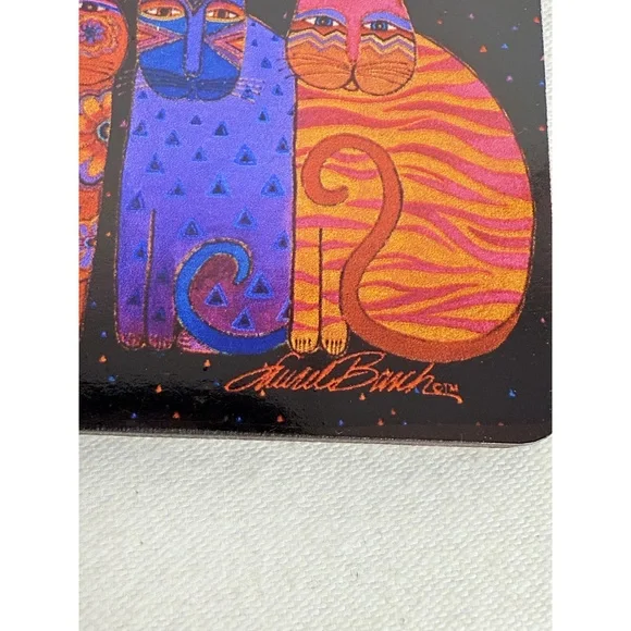 Laurel Burch Colorful Cat Illustration Rectangular Braided Luggage Tag Charm - Picture 4 of 6